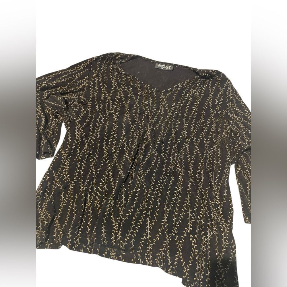 Briggs New York Black V-Neck Patterned Long Sleeve Top